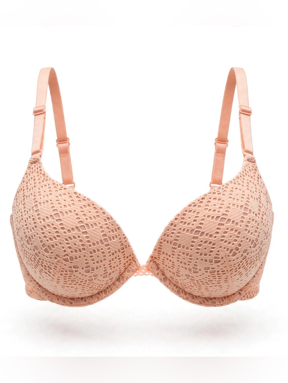 Victoria’s Secret Lace Push-Up Bra in Peach Excellent Size 34DD